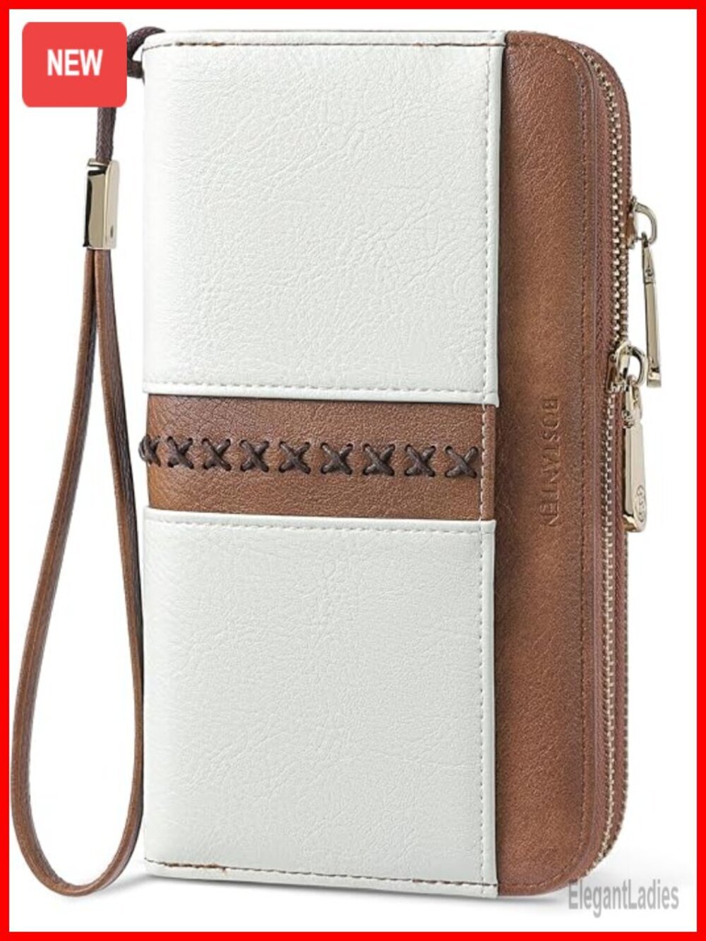 Vegan Leather Double Zipper RFID Wristlet Clutch Wallet Large Capacity